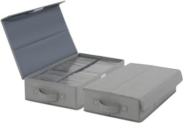 Coorganisers Kassetten-Aufbewahrungsbox, staubdichter Kassettenhalter mit Deckel, stapelbarer Kassettenhalter für 96 Kassettenhüllen, 42 x 6 x 6 cm, Grau, 2 Packungen