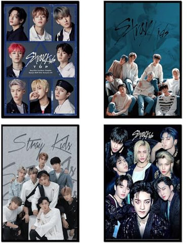 Set of 4 Canvas Kpop Stray Kids Poster Leinwand Poster Wandkunst Dekordruck Bild Gemälde Für Wohnzimmer Schlafzimmer Dekoration Unframe12x18inch(30x45cm)