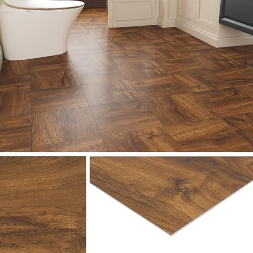 Livelynine PVC Bodenbelag Fliesenoptik Selbstklebend 30x30 Holzoptik Braun | Vinylboden Selbstklebend Badezimmer Holz Braun 32-Fliesen PVC Fliesen Selbstklebend Küche Linoleum Bodenbelag Holz Dunkel