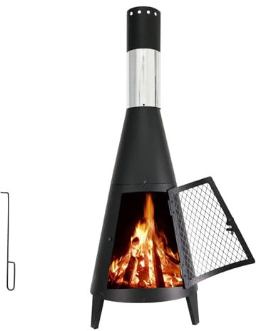 BDL Chiminea Outdoor Fireplace Outdoor Wood Burning Fire Pit Free Standing Fireplace with Log Grate, Mesh Screen for Patio, Backyard, Garden-Black