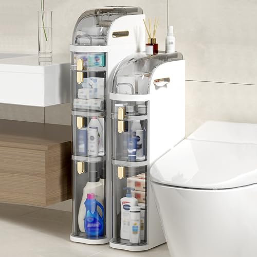 it Armoire de salle de bain fine avec tiroirs transparents pour cuisine, buanderie, salon, toilettes 5 niveaux