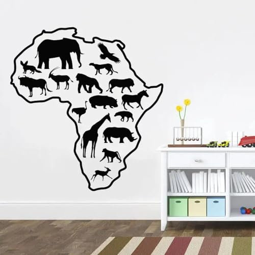 ELOIR Kunst-Wandaufkleber, Afrika-Karte, Tiere, abnehmbare Aufkleber, Schlafzimmer, Wohnzimmer, Salon, Kinderzimmer