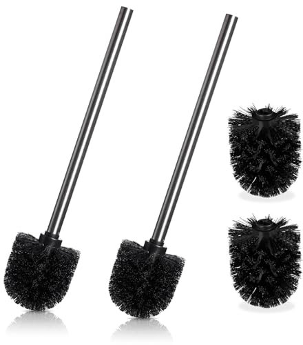 4 Stück Klobürste Schwarz Toilettenbürste mit 2 Stück Bürste mit Edelstahlstiel, Toilettenbürste Klobürsten Ersatz, Klobürsten in Elegantem und edlem Design, Abnehmbare Bürstenköpfe