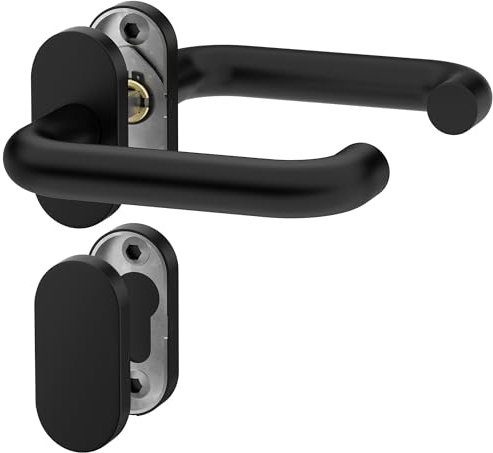 ERGO line Profiltür-Drückergarnitur OTTO, Schwarz Türbeschlag U-FORM, Oval-Rosette, Blind-Rosette, Oval Rosettengarnitur für Schmalrahmentüren, Türklinken, Türdrücker