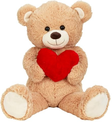 Geschenkestadl XXL Teddybär Creme mit Herz Kuschelbär 100cm Teddy Bär Kuscheltier Kuschelbär