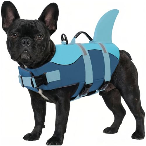 ASENKU Hundeschwimmweste Größe M für kleine & mittlere Hunde, Schwimmweste Hund Hai mit Rettungsgriff, Reflektorstreifen & D-Ring, ideal für Schwimmen, Boot, Strand & Abenteuer