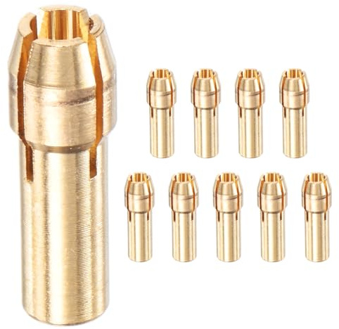 M METERXITY 10-Pack Brass Drill Chuck Collets Set 1/8in 3.2mm Golden | Quick Change Replacement, 4.8mm Shank Diameter, for Rotary Tools, Electric Drills