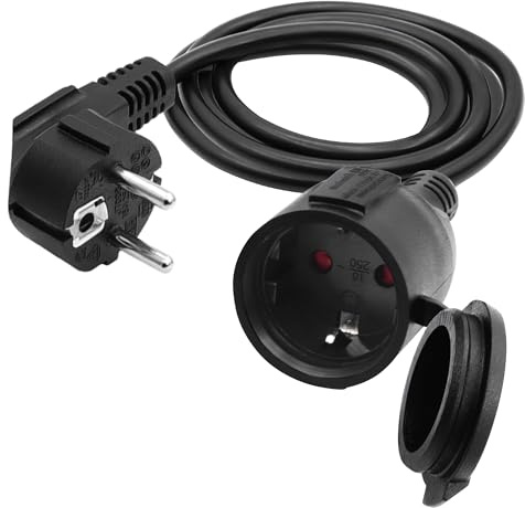LANMINGLEL Verlängerungskabel Outdoor mit Schuko Stecker 90 Grad,Kurz AC Schuko Verlängerungskabel,Netzkabel Steckdosenverlängerung Schwarz, 3x1,5 mm² 16A 250V IP44 Für Zuhause, Büro (90 Grad, 2M)
