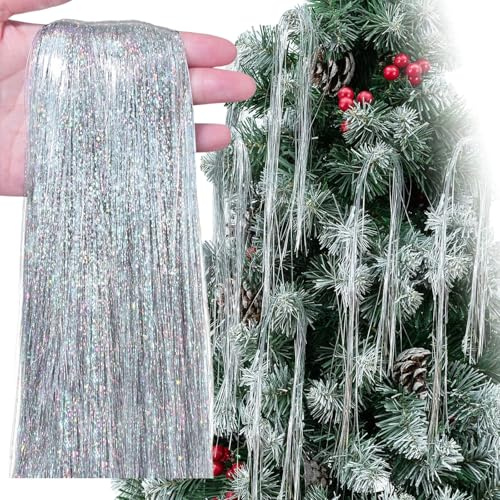 5000 Strands Christmas Tinsel Icicles,50cm Silver Aluminum Foil Tassel Christmas Tree Decoration Tinsel Foil Fringe Garland Angel Hair Tinsel Lametta for Holiday New Year,Birthday Party Supplies