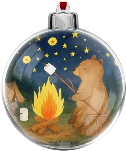 Mr. & Mrs. Panda Weihnachtskugel Bär & Marienkäfer Lagerfeuer Design - Geschenk, weihnachtsanhänger, weihnachtsbaumkugeln, Weihnachtsbaum anhänger, christbaumkugel, Kunststoff, weihnachtskugeln
