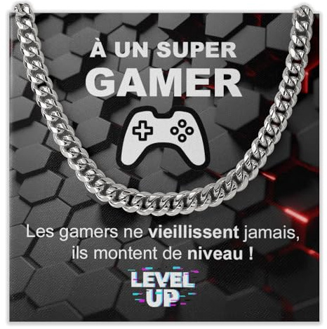 Bramart Collier Cubain Homme Gamer idée cadeau anniversaire Idées Cadeaux pour lui Noël Fête des Pères Setup Complet t-shirt Gaming - Coffret avec DÉDICACE inclus