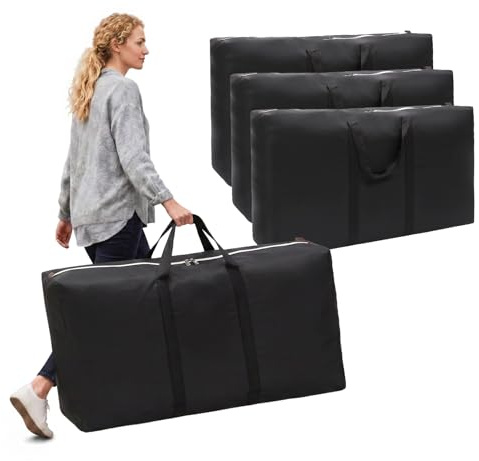 3 PCS 100L Large Storage Bags, Oxford Storage Box Bag Waterproof Moving House with Zips for Clothes Duvets Laundry Bedding (Black)