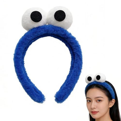 Krümelmonster Haarreif,Fasching Kopfschmuck Damen Herren,Cookie Monster Karneval Kostüm Damen Lustig Accessoires,Blau Plüsch mit Augen Witzig Haarreifen,für Erwachsene Faschings Kopfbedeckung Zubehör