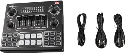 Aumotop Soundkarte BT Begleit-Audiomixer mit DSP-Chip für -Videos – 3,5-mm-Schnittstelle – Perfekt für Karaoke – Schwarz