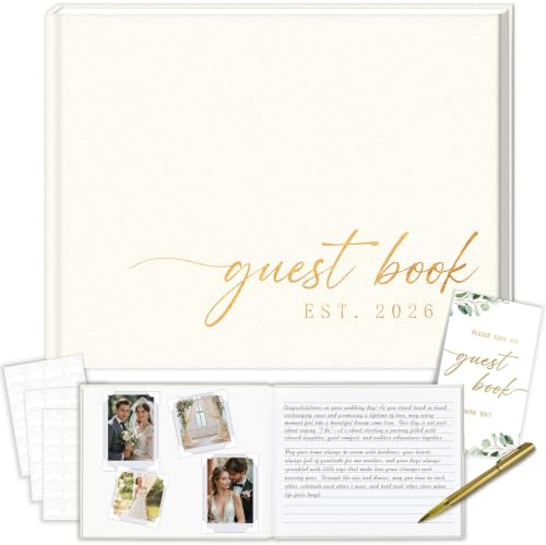 Wedding Guest Book, Leather 2026 Personalised Polaroid Guests Book for Sign 23x18cm 112 Page Lined & Blank Bridal Shower Party Includes Signature Card Signing Pen & Photo Corners