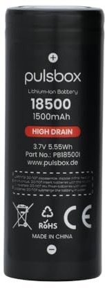 pulsbox 18500 IMR High Drain 1500mAh Li-Ionen Akku 3,6V - 3,7V (Flacher Pluspol) (22A)