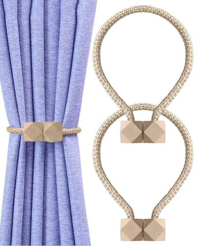 CULEB 2 Piezas Magnetic Curtain Tiebacks,Sujeta Cortinas,Hebilla de Cortina Fija,Alzapaños Cortinas,Abrazaderas Cortinas,Clips Cortinas para Decoración Hogar,Ventanas Hoteles,Oficinas,Casa(Caqui)