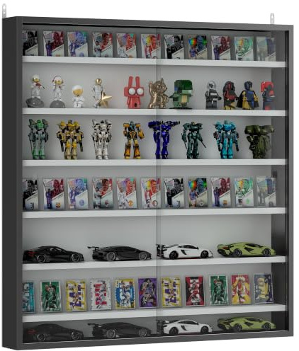 HOMCOM Vitrine d'exposition pour Collections à 7 Niveaux, vitrine Murale, avec étagères réglables et 2 Portes coulissantes en Verre, pour parfums, Figurines décoratives, 80 x 9,5 x 83 cm, Noir