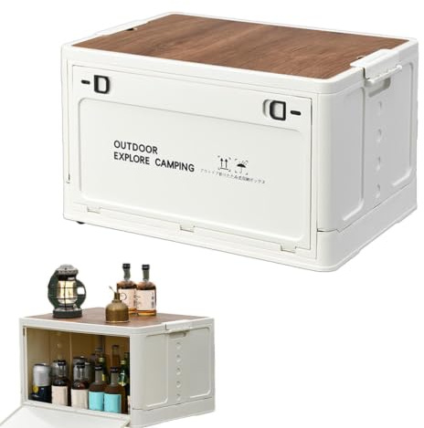 Tanxier Camping Storage Box Wooden Lid, Stackable | Camping Storage Box Garage Organization Garden Tools Box Containers Outdoor Portable Space Saving Multipurpose Utility for