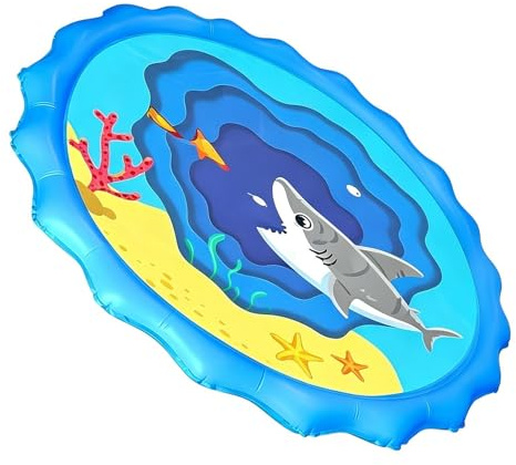 Outdoor Garden Sprinklers - Shark Design Paddling Pool 170cm - Summer Water Feature | For Outdoor Garden And Terrace Lawn Backyard Beach Park Pool