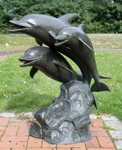 H. Packmor GmbH Bronzefigur DREI Delfine Wasserspeier Teichfigur Gartendekoration Brunnen - 99x94x61 cm