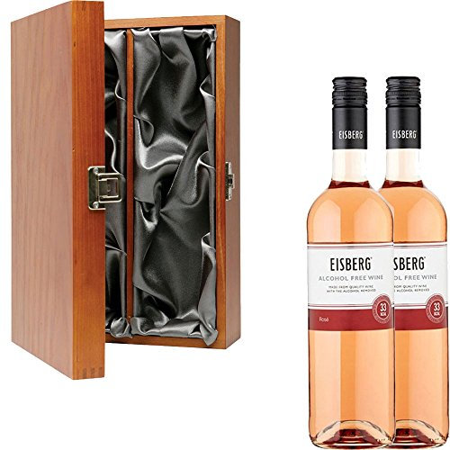 2 x Eisberg Alcohol Free German Rosé Wine in Elm Wood Gift Box With Handcrafted Gifts2Drink Tag