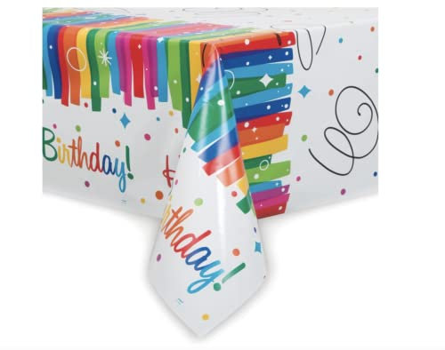 Unique Party - 49563 - Nappe en Plastique Anniversaire Nœuds Arc-en-Ciel - 213 cm x 137 cm