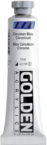 Heavy Body Acrylics by GOLDEN, Cerulean Blue Chromium, 2 fl. oz. Tube, Professional Acrylic Paint, Semi-Opaque