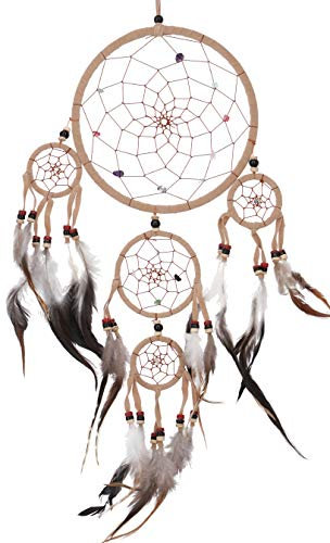 GURU SHOP Traumfänger mit Halbedelsteinen - Beige, Size:9 cm