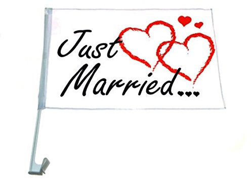 4 x Autofahnen Autofahne Just Married 46 x 30 cm Hochzeit Love Auto Fahne