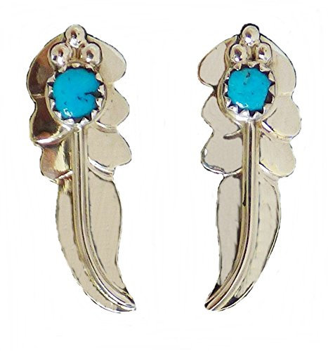 Ohrringe Ohrstecker Indianerschmuck Feder mit Türkis 925er Sterling Silber Handarbeit