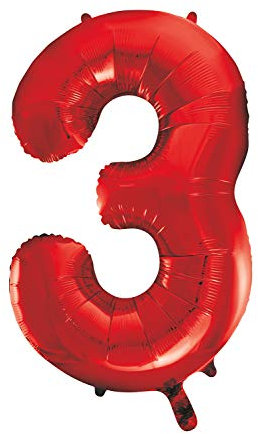 Unique Party Supplies 55853 Riesenzahl 3 Luftballon - 86 cm - Rot