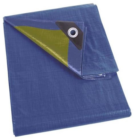 Perel Bâche, bâche imperméable, bache de Protection extérieur, hivernage, très résistante, 22 œillets, Angles renforcés, rectangulaire, Bleu/Vert, 110 g/m², 5 x 6 m