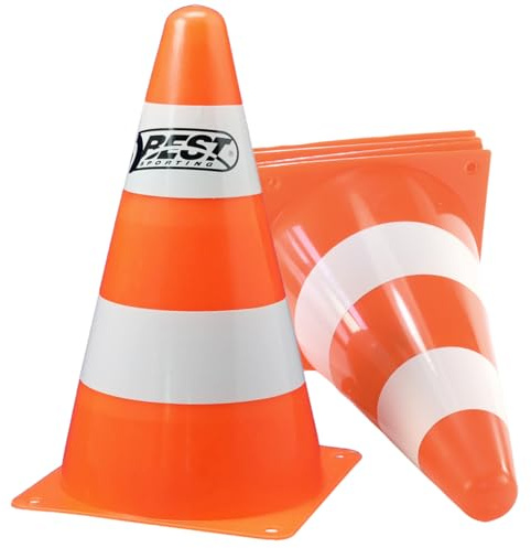 BEST SPORTING Pylonen 4er-Set I Verkehrskegel Sport I robuste Trainingskegel I weiß + orange I wetterfeste Verkehrshütchen aus PE Kunststoff I Maße: 23 cm x 13 cm I Markierungshütchen