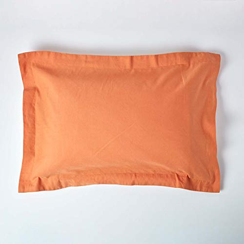 HOMESCAPES Luxury Soft Linen Oxford Pillowcase Plain Burnt Orange Textured Natural French Flax Fibre Linen & Pure 100% Cotton Blend Standard Oxford Style Pillowcase