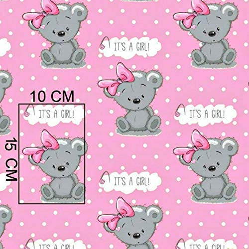 Pingianer 8,98€/m Teddy Bär 100% Baumwolle 50x160cm Baumwollstoff Meterware Handwerken Nähen Stoff (Teddy It´s a Girl Rosa)