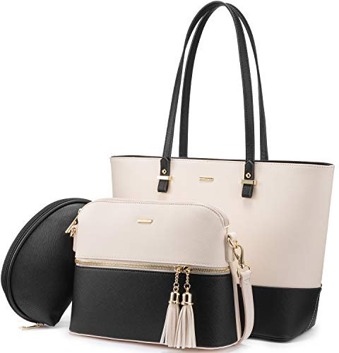 LOVEVOOK Sac à Main Femme Ensemble Sac à Bandoulière Sac à Main épuale en PU Cuir Sac Porté Main de 3 Pièces Grand Concepteur Sac Fourre-tout Moyen Grand élégant