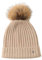 SANSUILOKE 100% Kaschmir Strickmütze für Frauen Pelz Pom Pom Mütze für Damen Cuffed Beanie Pure Cashmere Strickmützen für kaltes Wetter, beige, Einheitsgröße
