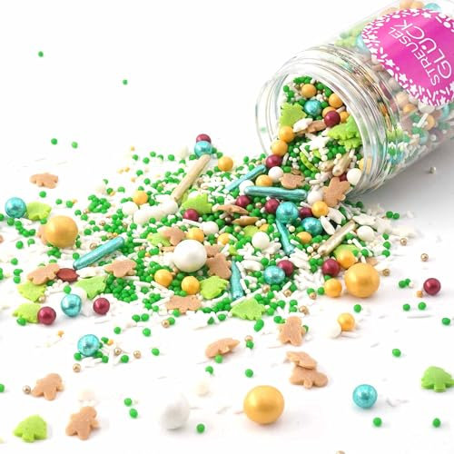 Streusel Weihnachtstraum grün weiss gold 90g Weihnachten Zuckerstreusel Mix Sprinkles von STREUSEL GLÜCK perfekt für Plätzchen Deko VerzierenTorte Kuchen Cupcakes Muffins Cakepops