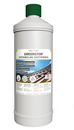 TerraDomi 1 Liter Greenstop für 300m² I Grünbelagentferner gegen Flechten und Algen I Dachreiniger, Steinreiniger & Fassadenreiniger I Hochkonzentrat gegen Algen & Flechten