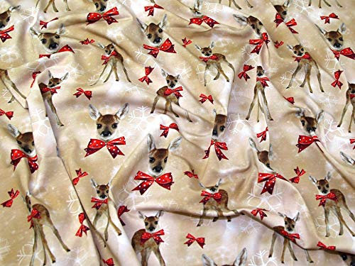 Minerva Crafts Weihnachts-Jersey-Strickstoff, cremefarben, Meterware