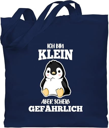 Baumwolltasche - Sprüche Statement mit Spruch - Ich bin klein aber scheiß gefährlich Pinguin weiß - Unisize - Navy Blau - stofftasche lustig tiere beutel+mit+sprüchen+lustig sprueche kinder