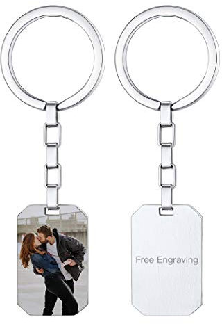 Suplight Fotogravur Schlüsselanhänger personalisiert Achteck Anhänger mit Name Text Gravur Edelstahl Erkennungsmarke Schlüsselbund Accessoire Geschenk für Männer Jungen