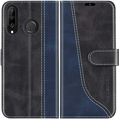 Mulbess für Huawei P30 Lite / P30 Lite New Edition Hülle, Handyülle Leder mit Kartenfach, Klapphülle mit Magnetverschluss, Flip Case Etui Handytasche Schutzhülle, Stilvoll Schwarz