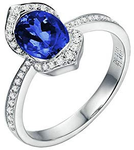 Daesar 750 Weißgold Ring Frauen Blume mit 1.45ct Oval Tansanit Verlobungsring mit Diamant Trauring Weißgold Große 62 (19.7)