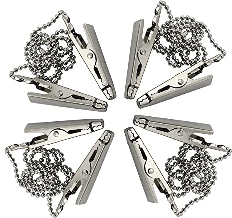 ZYAMY 4 x Metall-Lätzchenklammern, Servietten-Clip, Kette hält Ihre Serviette sicher beim Essen, Silber