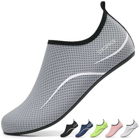 Sixspace Barefoot Water Shoes Men Women Lightweight Ladies Aqua Aerobics Shoes for Swim Running Surfing Driving Diving Kayaking Beach Yoga, Grey, 7.5 UK