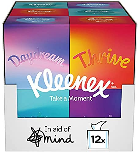 Kleenex® Take a Moment Collection Tissues - 12 Cube Tissue Boxes - in Aid of Mind - Contains 4 Different Designs