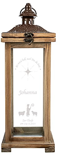 Geschenke 24 Landhauslaterne personalisiert zur Taufe Hirte: Deko Laterne groß mit Namen und Datum - Windlicht, Gartenlaterne, Gartendeko - Taufe Junge, Taufe Mädchen