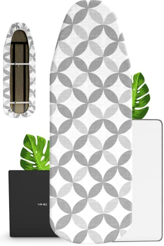 VINEL Ironing Board Cover 120 x 40 cm for Steam Irons (100% Cotton, Elastic, Comfort Padding) Ironing Board Cover 120 x 40 cm - Ideal Ironing Board Cover for Steam Ironing Stations (Grey, 140 x 45)